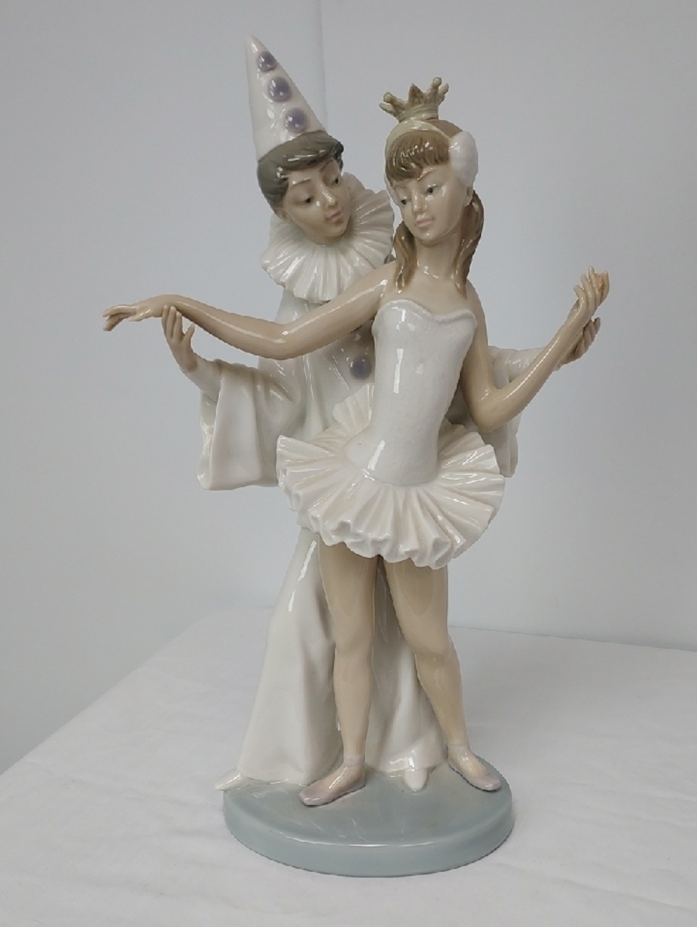 Vintage Lladro "Carnival Couple" Porcelain Ballerina & Harlequin Figurine